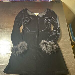 Steppin' Out Black Velvet Dress with Faux Fur Accents